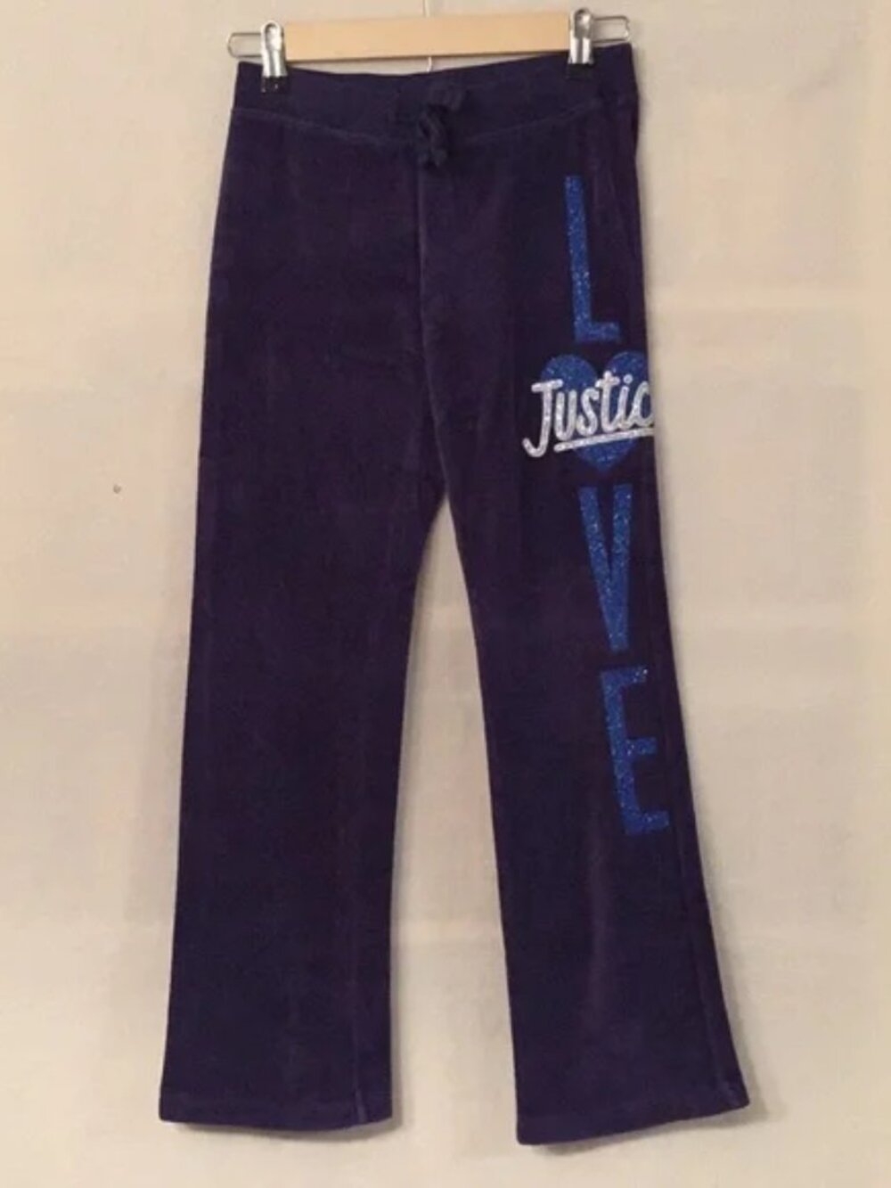 Justice navy blue velour glitter LOVE graphic sweatsuit pants